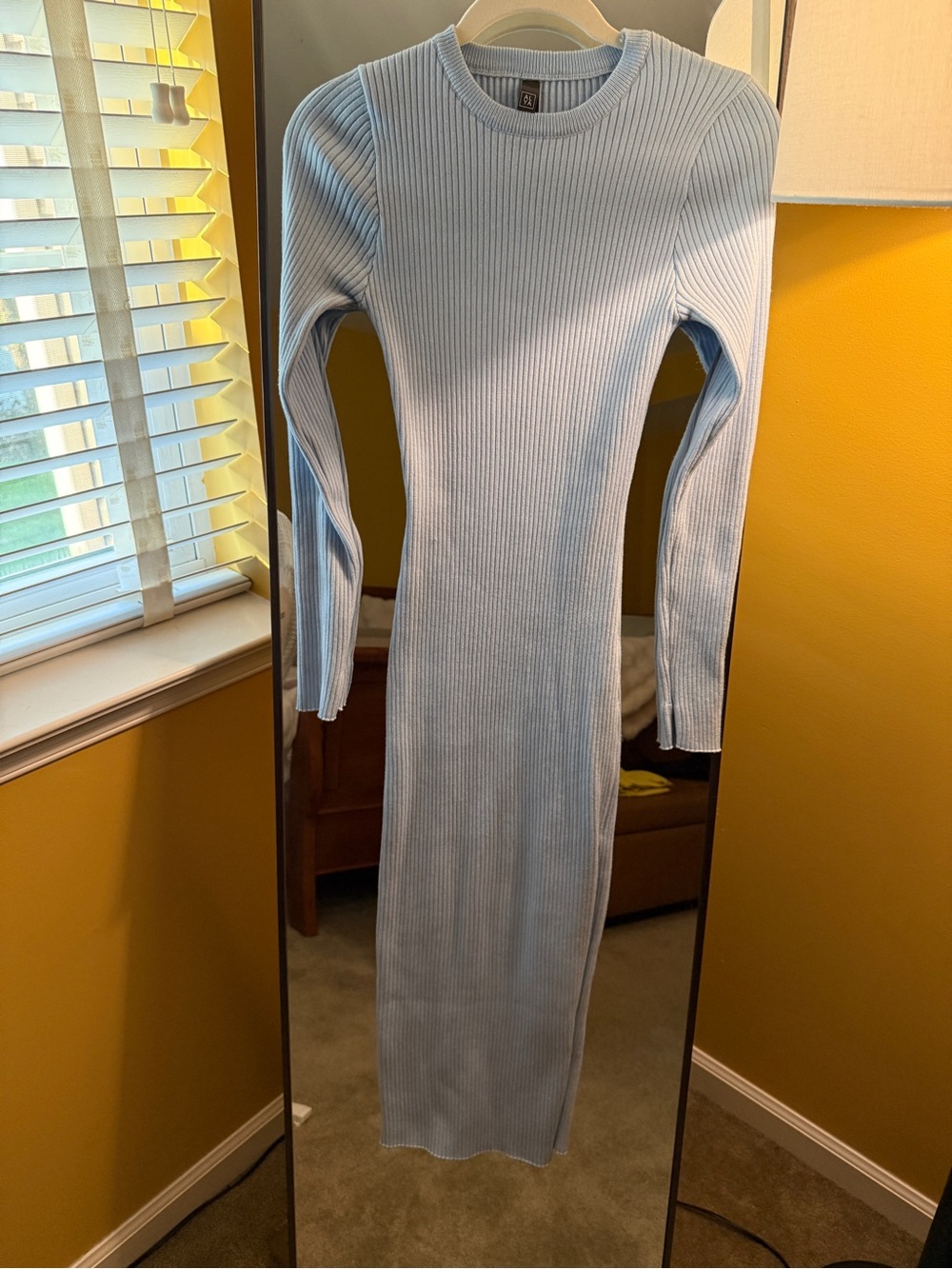 Alya Ribbed Long-Sleeve Maxi Dress in Light Blue